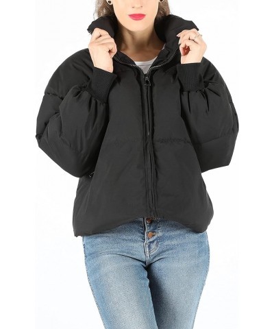 Puffer Jackets for Women Baggy Warm Stand Collar Long Sleeve Full Zip Short Puffy Down Jacket Coat Black $20.56 Jackets