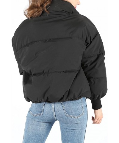 Puffer Jackets for Women Baggy Warm Stand Collar Long Sleeve Full Zip Short Puffy Down Jacket Coat Black $20.56 Jackets