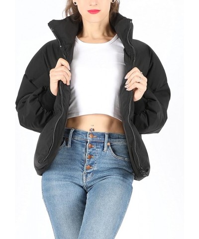 Puffer Jackets for Women Baggy Warm Stand Collar Long Sleeve Full Zip Short Puffy Down Jacket Coat Black $20.56 Jackets