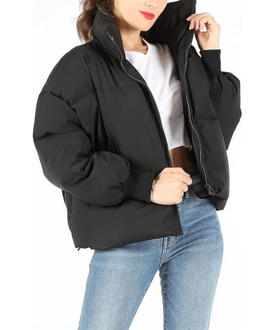 Puffer Jackets for Women Baggy Warm Stand Collar Long Sleeve Full Zip Short Puffy Down Jacket Coat Black $20.56 Jackets