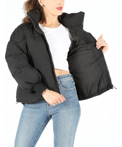 Puffer Jackets for Women Baggy Warm Stand Collar Long Sleeve Full Zip Short Puffy Down Jacket Coat Black $20.56 Jackets