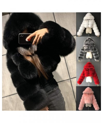 Women Faux Fur Winter Coats Cropped Jacket Cardigan Fluffy Hooded Coat Open Front Fuzzy Cardigan Warm Outerwear Plus Blue $27...