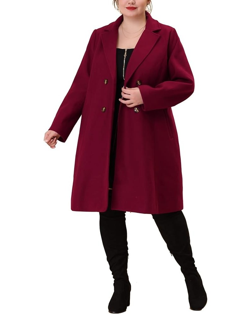 Plus Size Long Coats for Women Notched Lapel Winter Warm Double Breasted Coat Burgundy $44.30 Coats