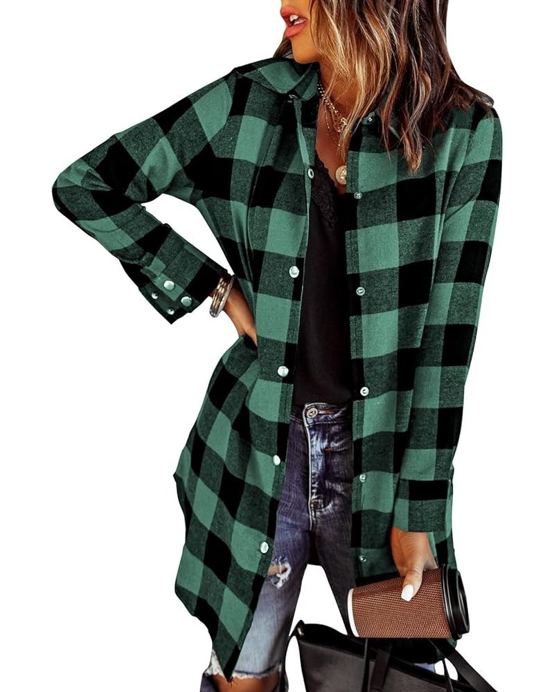 Color Block Plaid Shacket Jacket Womens Fall Fashion 2023 Outfits Long Sleeve Button Down Flannel Shirts Coats B1 New Green $...