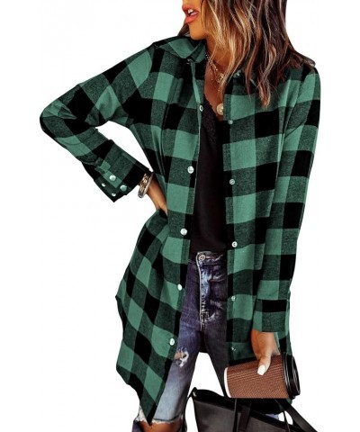 Color Block Plaid Shacket Jacket Womens Fall Fashion 2023 Outfits Long Sleeve Button Down Flannel Shirts Coats B1 New Green $...