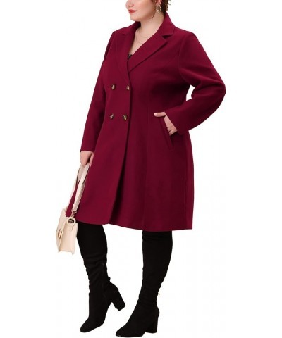 Plus Size Long Coats for Women Notched Lapel Winter Warm Double Breasted Coat Burgundy $44.30 Coats