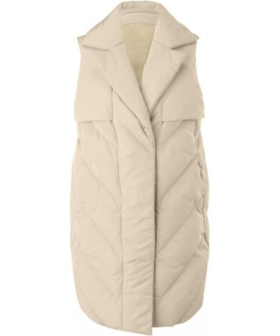 Womens Long Quilted Puffer Vest Sleeveless Warm Down Jackets Coats with Pockets Light Khaki $22.50 Vests