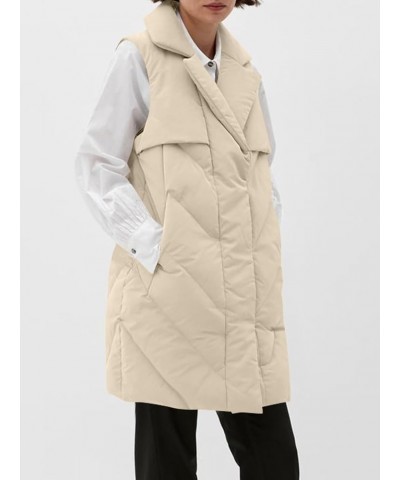 Womens Long Quilted Puffer Vest Sleeveless Warm Down Jackets Coats with Pockets Light Khaki $22.50 Vests