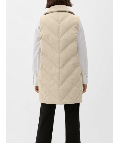 Womens Long Quilted Puffer Vest Sleeveless Warm Down Jackets Coats with Pockets Light Khaki $22.50 Vests