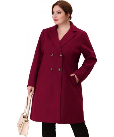 Plus Size Long Coats for Women Notched Lapel Winter Warm Double Breasted Coat Burgundy $44.30 Coats