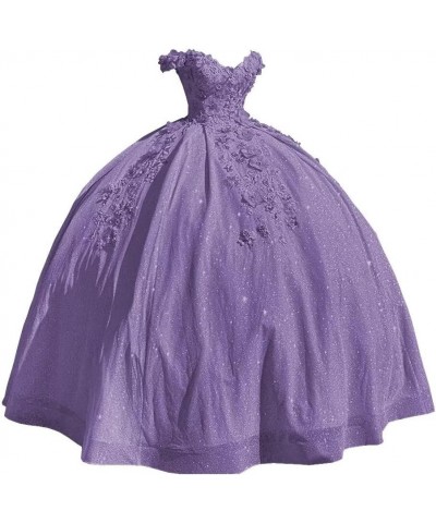 Gorgeous 3D Floral Quinceanera Dresses Puffy Tulle Ball Gowns for Women Off Shoulder Long Prom Dress FFtu09 Dusty Purple $55....