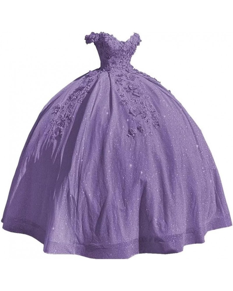 Gorgeous 3D Floral Quinceanera Dresses Puffy Tulle Ball Gowns for Women Off Shoulder Long Prom Dress FFtu09 Dusty Purple $55....