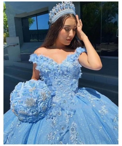 Gorgeous 3D Floral Quinceanera Dresses Puffy Tulle Ball Gowns for Women Off Shoulder Long Prom Dress FFtu09 Dusty Purple $55....