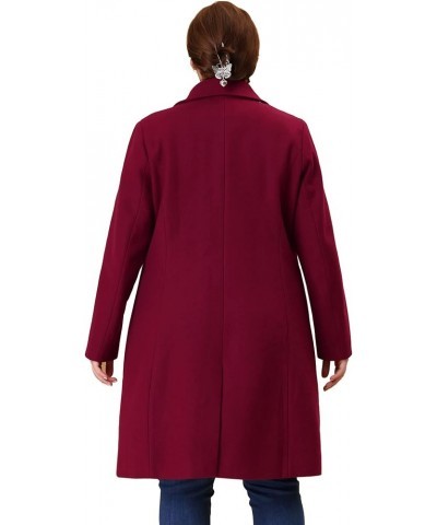 Plus Size Long Coats for Women Notched Lapel Winter Warm Double Breasted Coat Burgundy $44.30 Coats