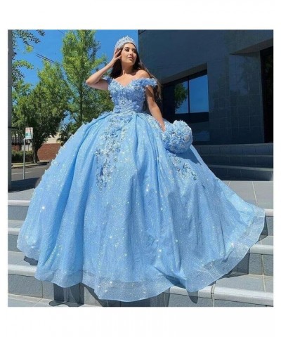 Gorgeous 3D Floral Quinceanera Dresses Puffy Tulle Ball Gowns for Women Off Shoulder Long Prom Dress FFtu09 Dusty Purple $55....