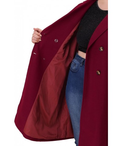 Plus Size Long Coats for Women Notched Lapel Winter Warm Double Breasted Coat Burgundy $44.30 Coats