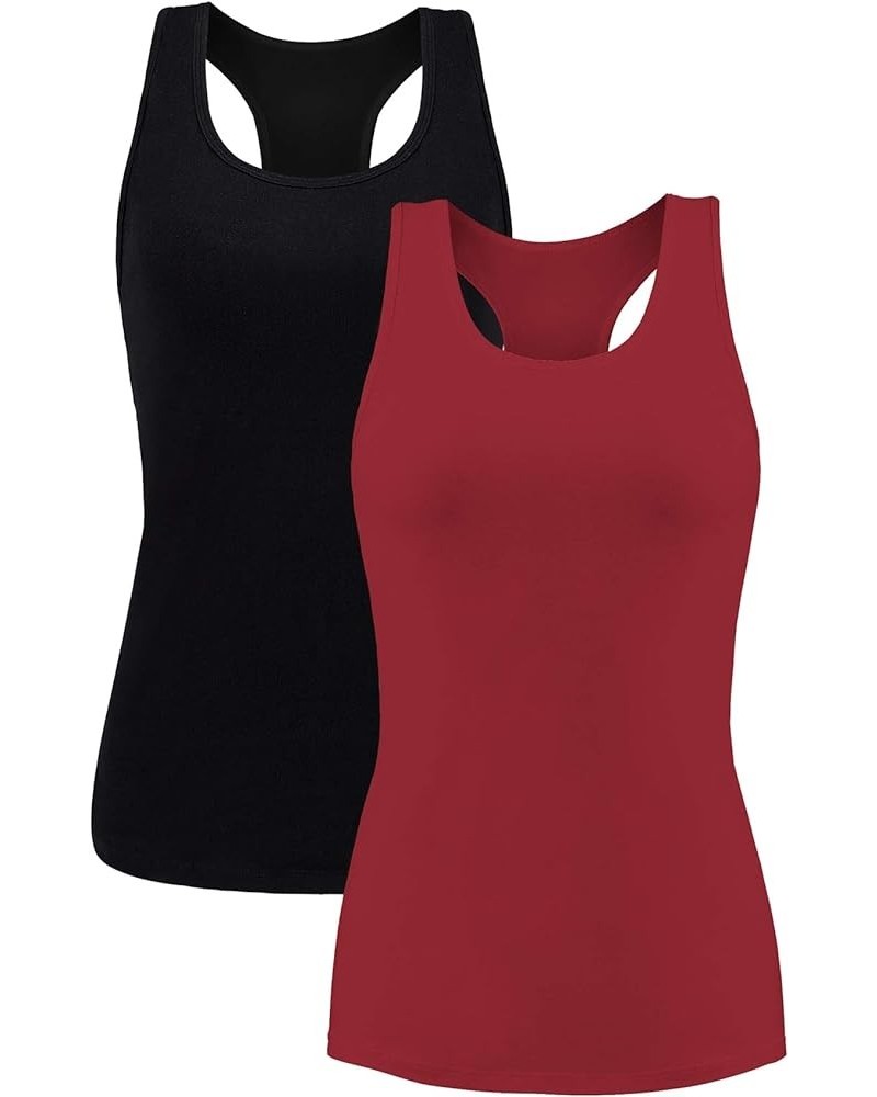 Women Tank Top with Shelf Bra Racerback Workout Yoga Tops Undershirt Black Red/Shelf Bra $16.81 Lingerie