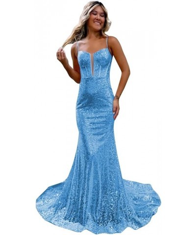 Sparkly Sequin Mermaid Prom Dress Spaghetti Straps Formal Evening Dresses Long Blue $33.60 Dresses