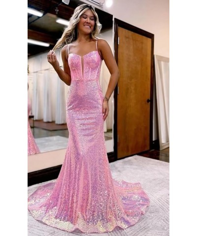 Sparkly Sequin Mermaid Prom Dress Spaghetti Straps Formal Evening Dresses Long Blue $33.60 Dresses