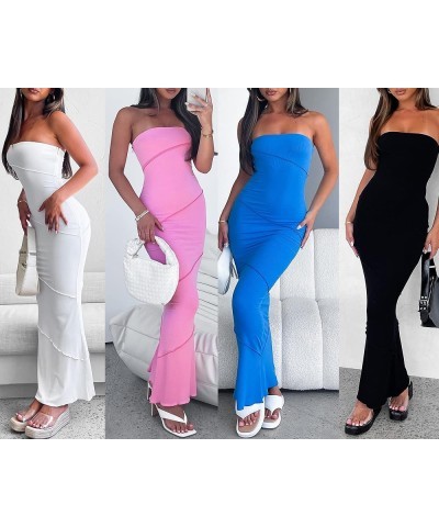 Women Y2k Off Shoulder Bodycon Dress Slim Fitted Long Tube Dresses Backless Stretchy Midi Dress Summer Beach Wear B-pink $13....