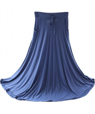 Petite Modal Cotton Solid Long Elastic Waist Soft Maxi Skirt for Women Girls Denim Blue $10.50 Skirts