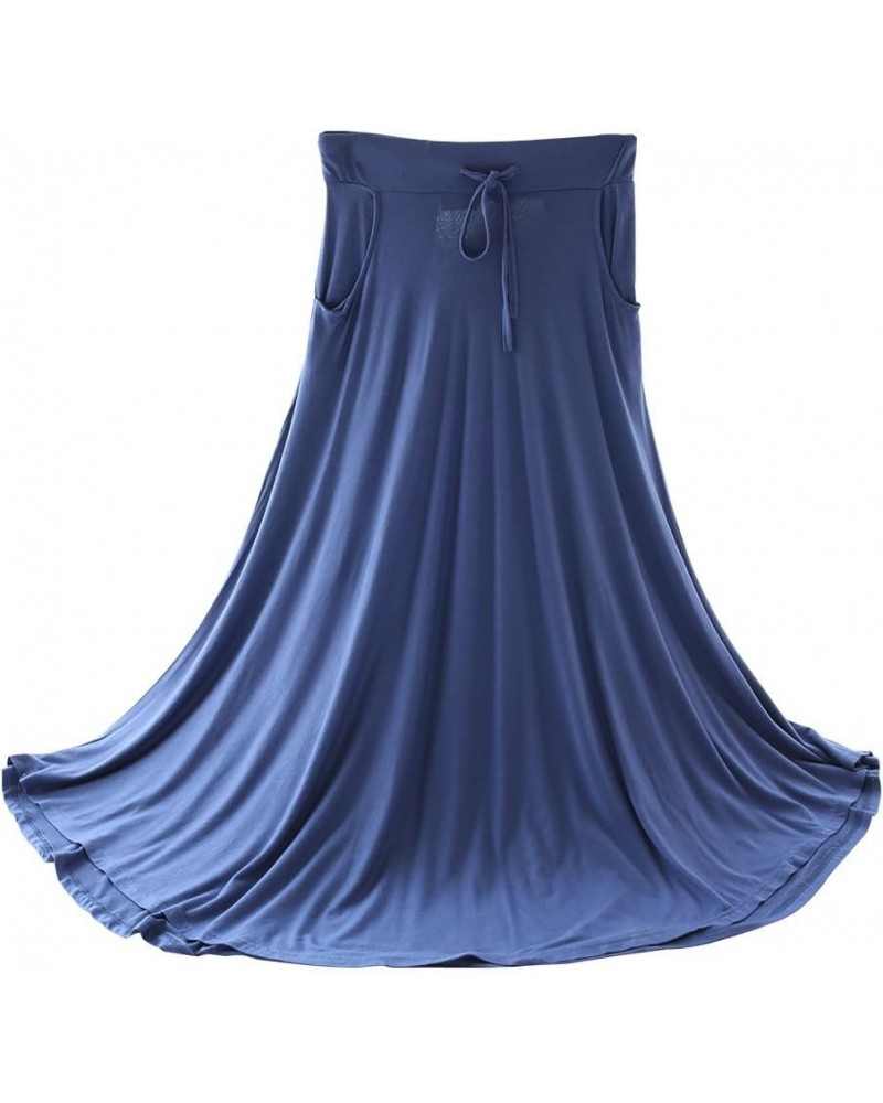 Petite Modal Cotton Solid Long Elastic Waist Soft Maxi Skirt for Women Girls Denim Blue $10.50 Skirts