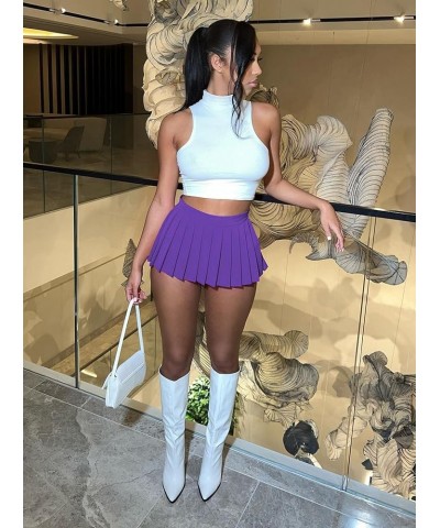 Women's Pleated Skirt Sexy Mini Skirt for Women Lingerie Skirt Elastic Waist Y2K Short Skirts Purple $9.60 Others