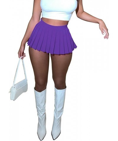 Women's Pleated Skirt Sexy Mini Skirt for Women Lingerie Skirt Elastic Waist Y2K Short Skirts Purple $9.60 Others