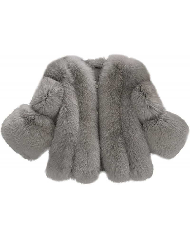 Faux Fur Coat Women Hooded Warm Overcoat Winter Thick Jackets Pockets 01-gray $17.83 Coats