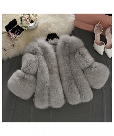 Faux Fur Coat Women Hooded Warm Overcoat Winter Thick Jackets Pockets 01-gray $17.83 Coats