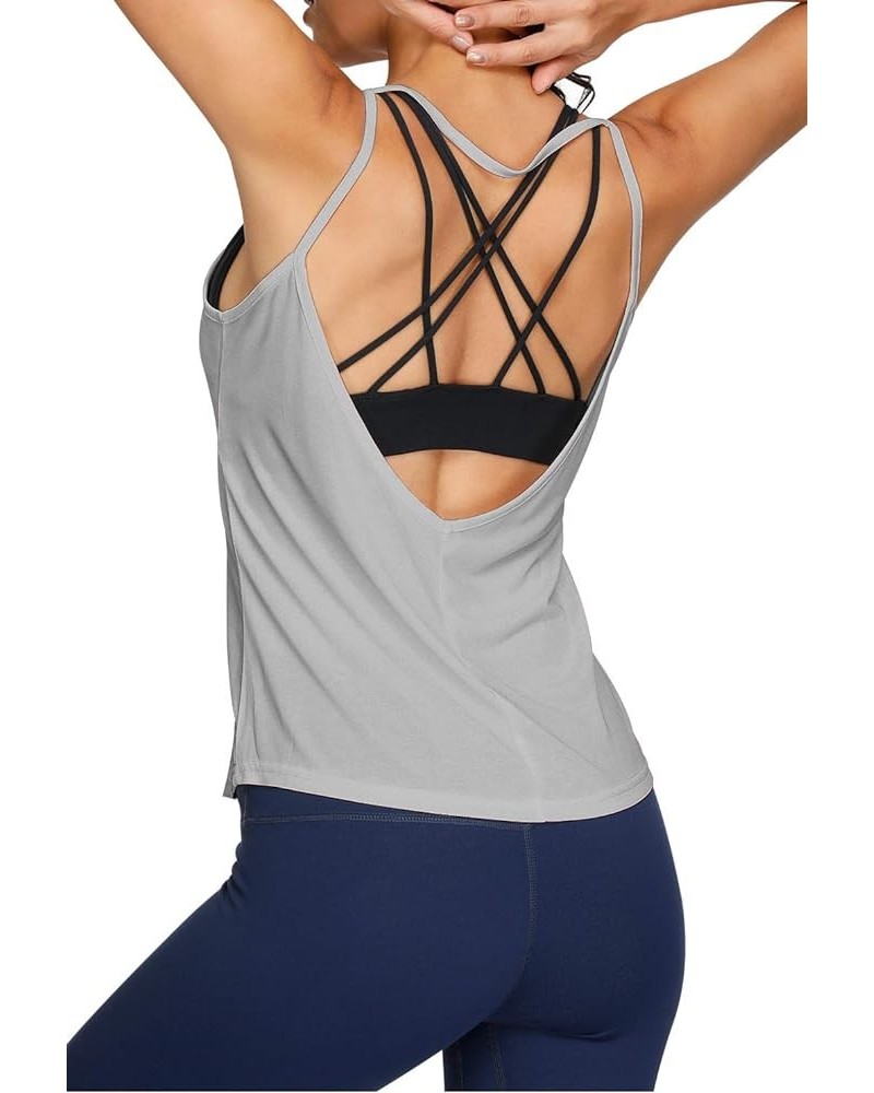 Womens Yoga Tops Sexy Backless Yoga Shirt Open Back Running Activewear Sports Workout Tank Tops Gray $10.09 Activewear