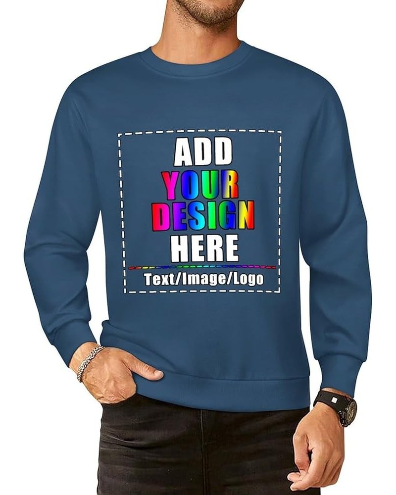 Custom Sweatshirt 100% Cotton Personalized Crewneck Sweatshirts for Women Men Gift Dark Blue $11.13 Activewear