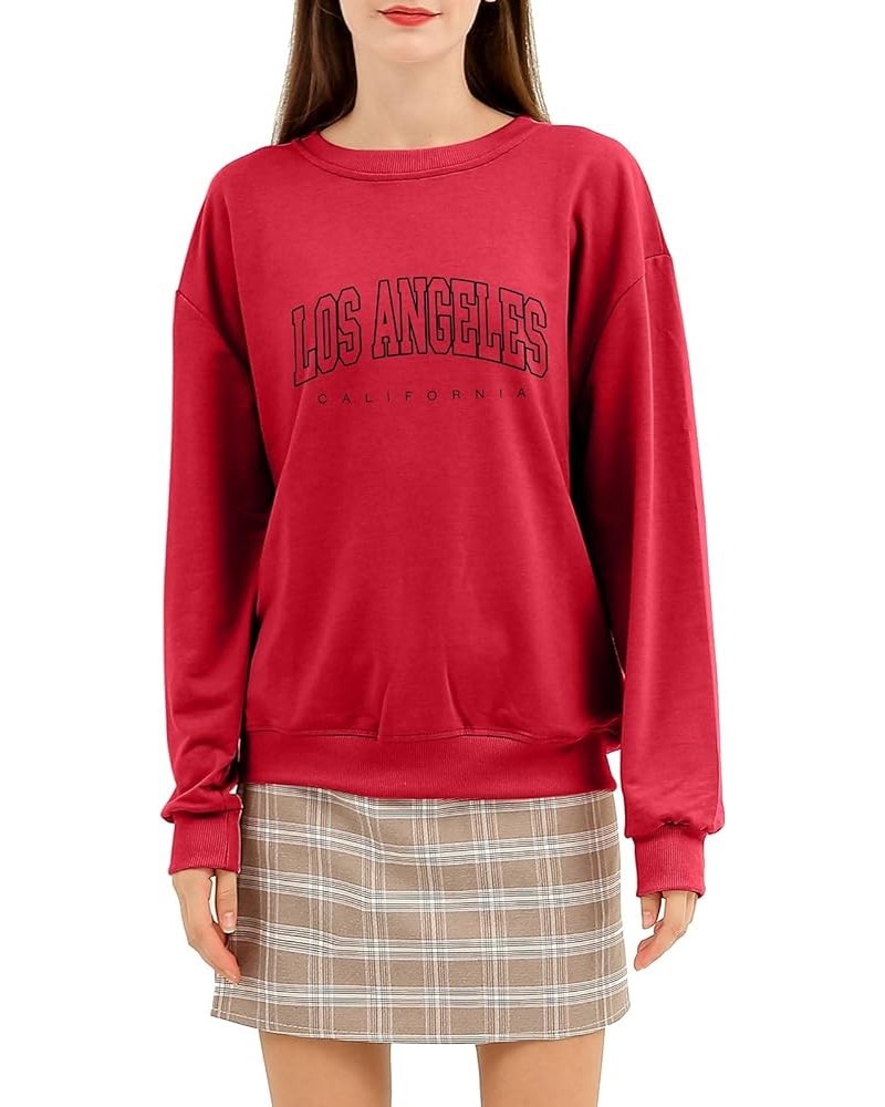 Los Angeles Sweatshirt California Hoodie for Women Oversized Aesthetic Sweatshirts Crewneck Long Sleeve Pullover Top Red $10....