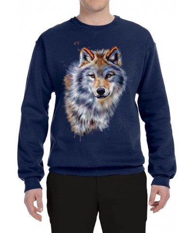 Wolf Oil Painting Animal Lover Unisex Crewneck Graphic Sweatshirt Navy $22.71 Hoodies & Sweatshirts