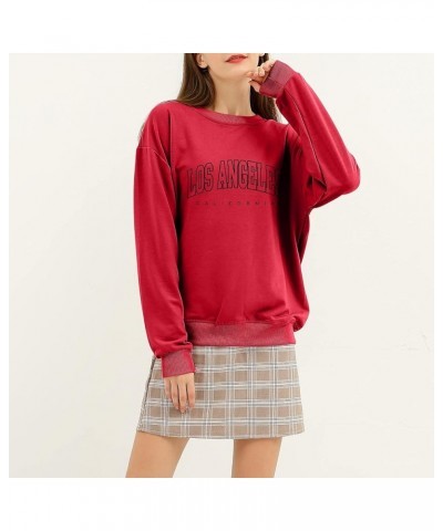 Los Angeles Sweatshirt California Hoodie for Women Oversized Aesthetic Sweatshirts Crewneck Long Sleeve Pullover Top Red $10....