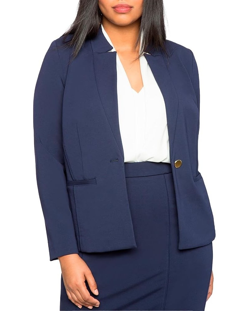 Women's Plus Size 9-to-5 Stretch Work Blazer Maritime Blue $32.20 Blazers