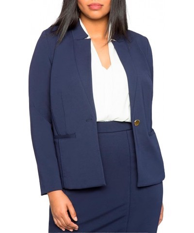 Women's Plus Size 9-to-5 Stretch Work Blazer Maritime Blue $32.20 Blazers