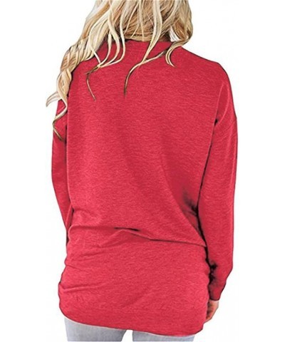 Long Sleeves Shirts for Women Crewneck Pullover Tops Cotton Casual Tunic Loose T Shirt Sweatshirt Tees With Pockets A-red $8....