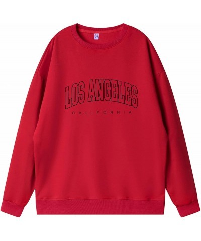 Los Angeles Sweatshirt California Hoodie for Women Oversized Aesthetic Sweatshirts Crewneck Long Sleeve Pullover Top Red $10....