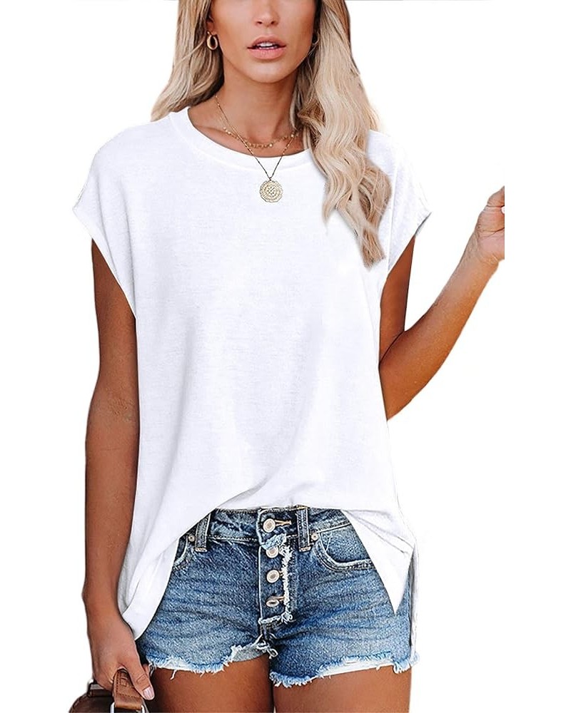 Womens Summer Shirts Crew Neck Basic Cap Sleeve T Shirts Side Slit Tops 01-white $12.25 T-Shirts