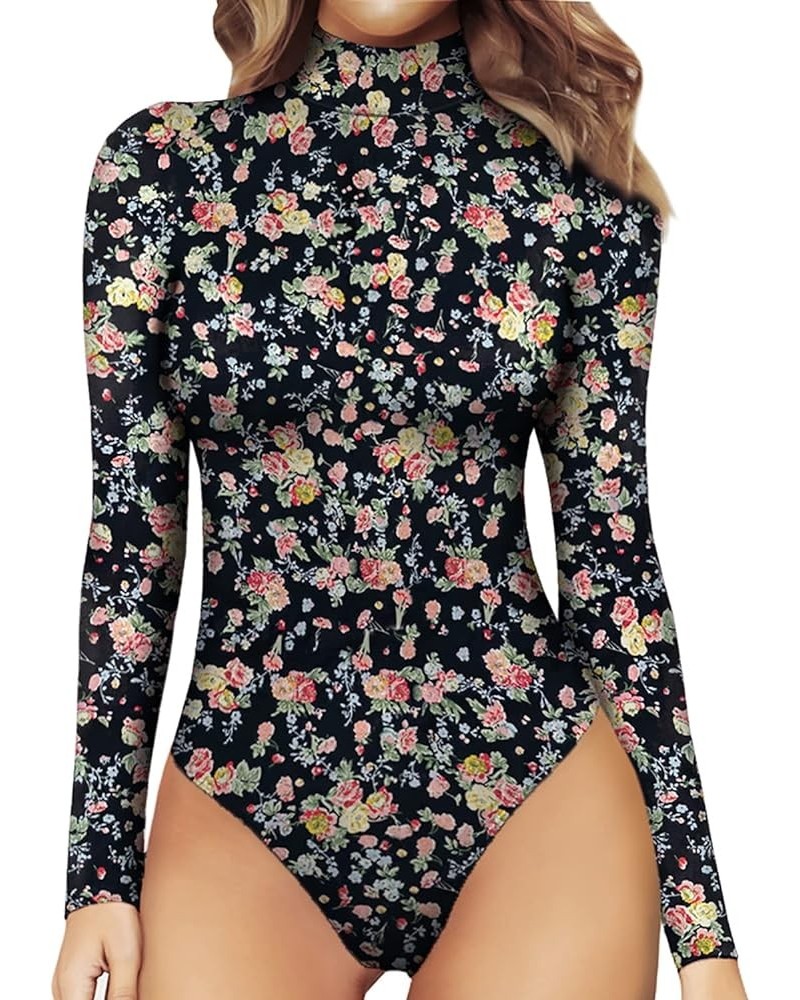 Women's Mock Turtle Neck Long Sleeve Tops Bodysuit Jumpsuit Bodysuit Long Sleeve Long Sleeve Flowers $25.80 Bodysuits