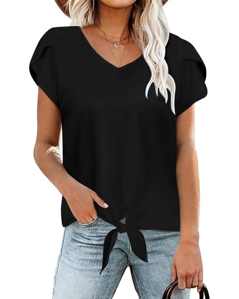 Women Summer Tops V-Neck T-Shirts Womens Tops Dressy Casual Puff Long-Sleeve Tops Tunic Tops Blouse Black-28a $10.99 T-Shirts