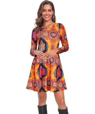 Long Sleeve Tshirt Dresses for Women with Pockets Casual Loose Swing Dress 70-boho Orange $12.00 Dresses