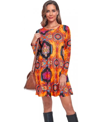 Long Sleeve Tshirt Dresses for Women with Pockets Casual Loose Swing Dress 70-boho Orange $12.00 Dresses