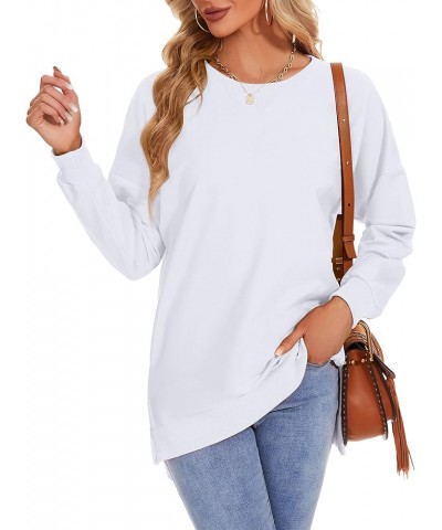 Women's Long Sleeve Sweatshirts Side Split Loose Casual Pullover Tunic Tops White $13.34 Hoodies & Sweatshirts