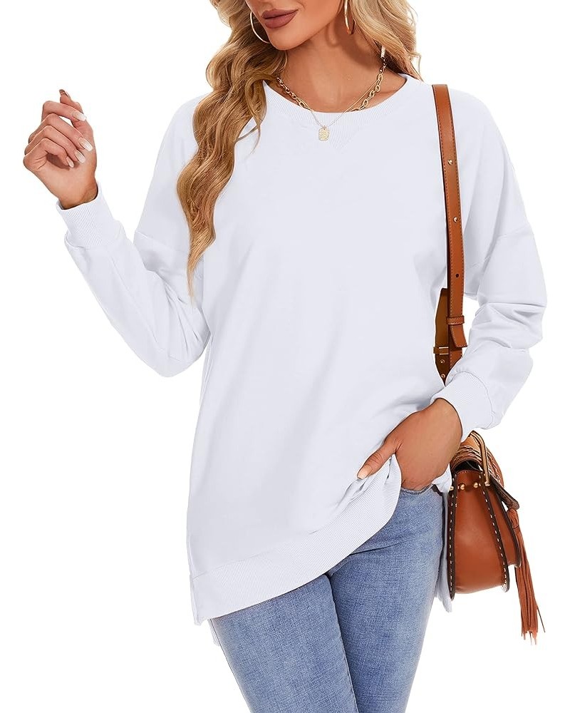 Women's Long Sleeve Sweatshirts Side Split Loose Casual Pullover Tunic Tops White $13.34 Hoodies & Sweatshirts