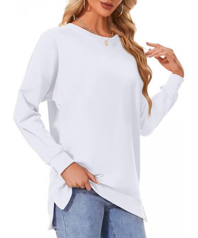 Women's Long Sleeve Sweatshirts Side Split Loose Casual Pullover Tunic Tops White $13.34 Hoodies & Sweatshirts