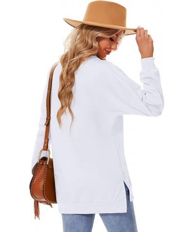 Women's Long Sleeve Sweatshirts Side Split Loose Casual Pullover Tunic Tops White $13.34 Hoodies & Sweatshirts