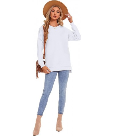 Women's Long Sleeve Sweatshirts Side Split Loose Casual Pullover Tunic Tops White $13.34 Hoodies & Sweatshirts