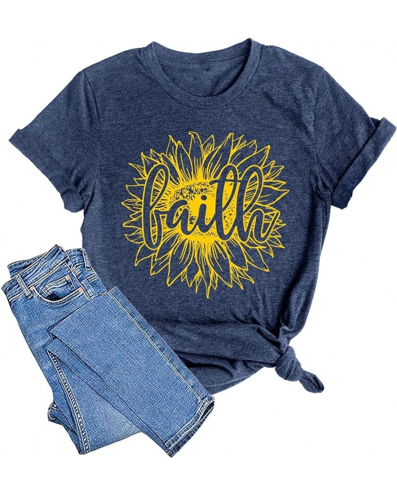 Sunflower Shirts for Women Flower Graphic Tees Shirts Inspirational Tees Casual Faith Shirt Tops Faith-blue $2.51 T-Shirts